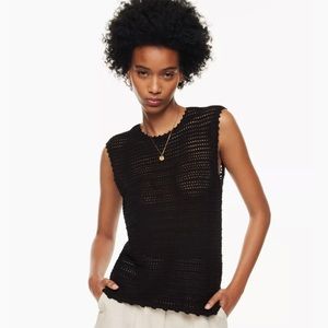 Aritzia black Wilfred Peep crew neck sleeveless tank with hand crocheted details